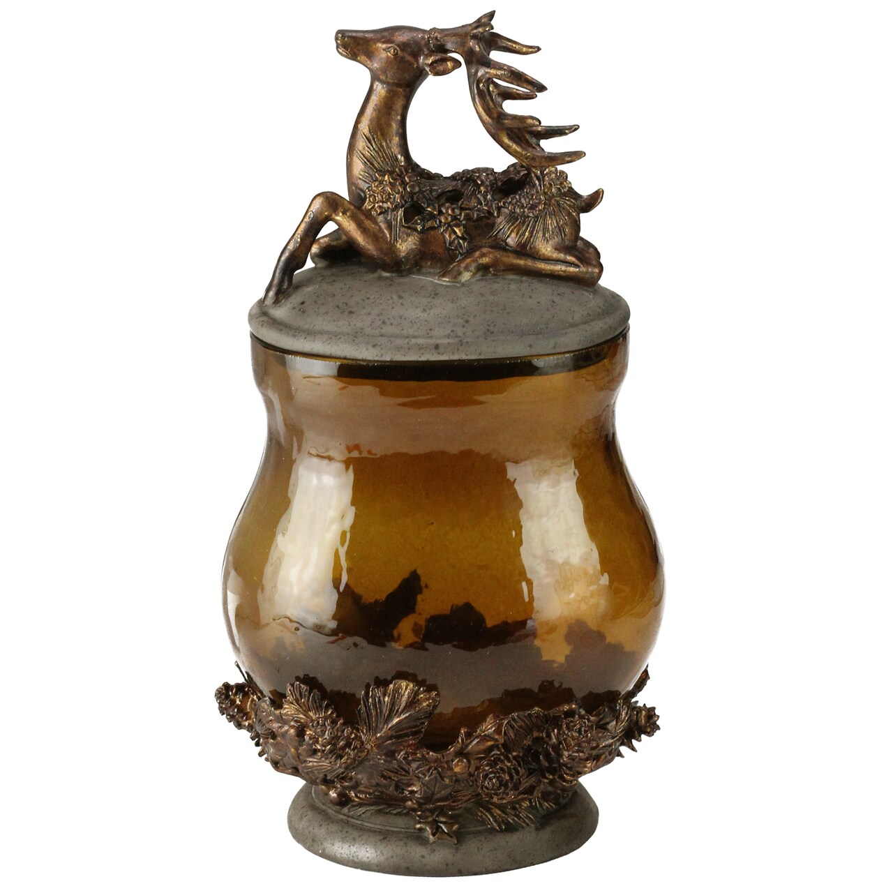 Diva At Home 11" Brown and Bronze Reindeer Lid Christmas Canister